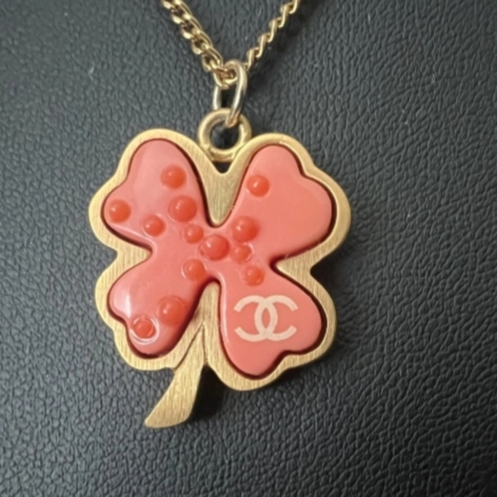 Authentic CHANEL Clover Coco Mark Pendant W Free Chain/Bag/Box - Picture 6 of 13
